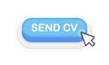 Send CV blue 3D button in flat style isolated on white background. Vector illustration. Royalty Free Stock Photo