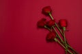 Send flowers online concept. Flower delivery for valentine and mother day. Bouquet of red roses isolated on red background. Post