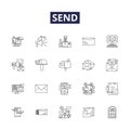 Send line vector icons and signs. Post, Express, Transmit, Launch, Despatch, Transship, Convey, Forward outline vector