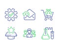 Send mail, Service and Cross sell icons set. Winner podium, Teamwork and Chemistry lab signs. Vector
