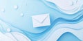 Send Message With White Envelope on Blue Paper Cut Background Communication Theme Royalty Free Stock Photo