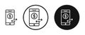 Send money smartphone vector icon set in black and white outlines Royalty Free Stock Photo