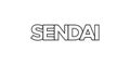 Sendai in the Japan emblem. The design features a geometric style, vector illustration with bold typography in a modern font. The