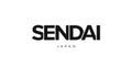 Sendai in the Japan emblem. The design features a geometric style, vector illustration with bold typography in a modern font. The