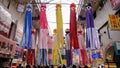 Sendai Tanabata Matsuri festival, elaborate elegant colorful paper and bamboo decorations Royalty Free Stock Photo