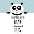 Sending a Big Bear Hug. Social distance hugs. Congratultions from quarantaine and social isolation time with cute panda Royalty Free Stock Photo