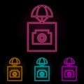 sending with cameras color neon set. Simple thin line, outline vector of drones icons for ui and ux, website or mobile application Royalty Free Stock Photo