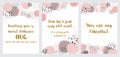 Sending hugs from social distance card set Hug you and miss you quarantine phrase Romantic slogan banners