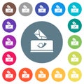 Sending mail solid flat white icons on round color backgrounds Royalty Free Stock Photo