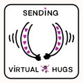 Sending virtual hug corona virus crisis banner. Defeat covid 19 stay home infographic. Social media love heart hugging