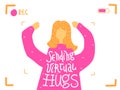 Sending virtual hug corona virus crisis banner. Defeat covid 19 stay home infographic. Social media love banner. Online pandemic