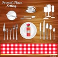 Set of realistic knife fork and spoon, in formal place setting concept.