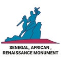 Senegal, African , Renaissance Monument travel landmark vector illustration Royalty Free Stock Photo