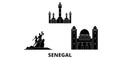 Senegal flat travel skyline set. Senegal black city vector illustration, symbol, travel sights, landmarks.