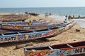 Artisanal wooden fishing boats pirogues in the village of Ngaparou, Petite CÃÂ´te, Senegal