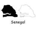Senegal Country Map. Black silhouette and outline isolated on white background. EPS Vector