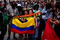 Senegalese and Colombian Football fans at Nikolskaya Street in Moscow at FIFA football world cup, 2018, Russia