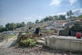 Quiet Chinese cemetery by the hill slope. Royalty Free Stock Photo