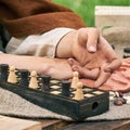 Senet is a game originally from Egypt, popular in ancient Rome. Reconstruction of board games from the Roman Empire Royalty Free Stock Photo