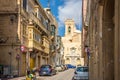 View at the street with Chruch of Saint Philip in Senglea - Malta