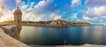 Senglea, Malta - Sunset and panoramic skyline view at the watch tower of Fort Saint Michael Royalty Free Stock Photo