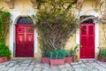 Senglea, Malta - Traditional red doors and houses on the streets of Senglea