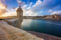 Senglea, Malta - Watch tower at Fort Saint Michael, Gardjola Gardens at sunset