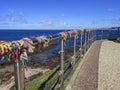 Senhor do Bonfim colorful ribbons tied in a grid at Barra Lighthouse Salvador Bahia