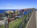 Senhor do Bonfim colorful ribbons tied in a grid at Barra Lighthouse Salvador Bahia