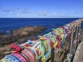 Senhor do Bonfim colorful ribbons tied in a grid at Barra Lighthouse Salvador Bahia