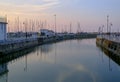 Senigallia, Italy: View Of The Harbor On The Sunset Over The Yachts And Boats. Urban View. City Postcard. Marina At Dusk