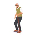 Senility, Old Ages Concept. Senior Man, Aged Grandfather Moving with Help of Walking Cane. Elderly White Haired Male