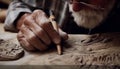 Senior adult craftsman working on wood, handcrafted art with precision generated by AI