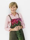 Senior Adult Woman Smiling Happiness Flower Studio Portrait Royalty Free Stock Photo