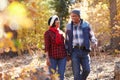 Senior African American Couple Walking Through Fall Woodland