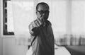 Senior asian man points his finger to you,Close up,Black and white toned,Selective focus Royalty Free Stock Photo