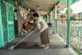 Senior asian woman Cleaning