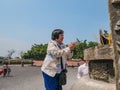 Senior asian women on Xuanwu Mountain or yuanshan temple at Lufeng city guangdong provice china. Royalty Free Stock Photo