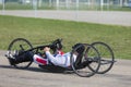 Senior Athlete training with His Hand Bike on a Track