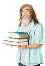 Senior with books. Old man education, elder with beard Royalty Free Stock Photo