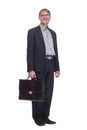 senior business man with a leather briefcase looking at you. Royalty Free Stock Photo