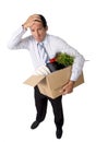 senior businessman carrying office box fired from work sad desperate depressed after loosing job