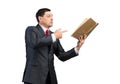 Senior businessman finger pointing into open book Royalty Free Stock Photo