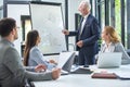 Senior businessman giving a flipchart presentation to his business colleagues in boardroom Royalty Free Stock Photo