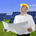 Senior businessman work green grass solar plates