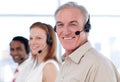 Senior businessman working in a call center Royalty Free Stock Photo