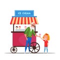 Senior buys kid ice cream flat vector illustration Royalty Free Stock Photo