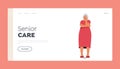 Senior Care Landing Page Template. Grandmother Character Trying to Remember Something, Old Woman Suffer of Alzheimer