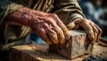 Senior carpenter expertly crafting homemade wooden products in his workshop