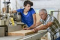 senior carpenter training apprentice Royalty Free Stock Photo